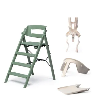 KAOS Klapp Recycled Highchair Bundle with Safety Rail, Tray & Harness – Mineral Green