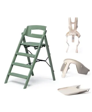 KAOS Klapp Recycled Highchair Bundle with Safety Rail, Tray & Harness – Mineral Green