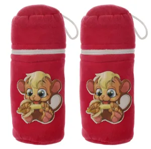 Kuber Industries Cartoon Printed Velvet Newborn Baby Feeding Bottle Cover, Pack of 2 (Pink)