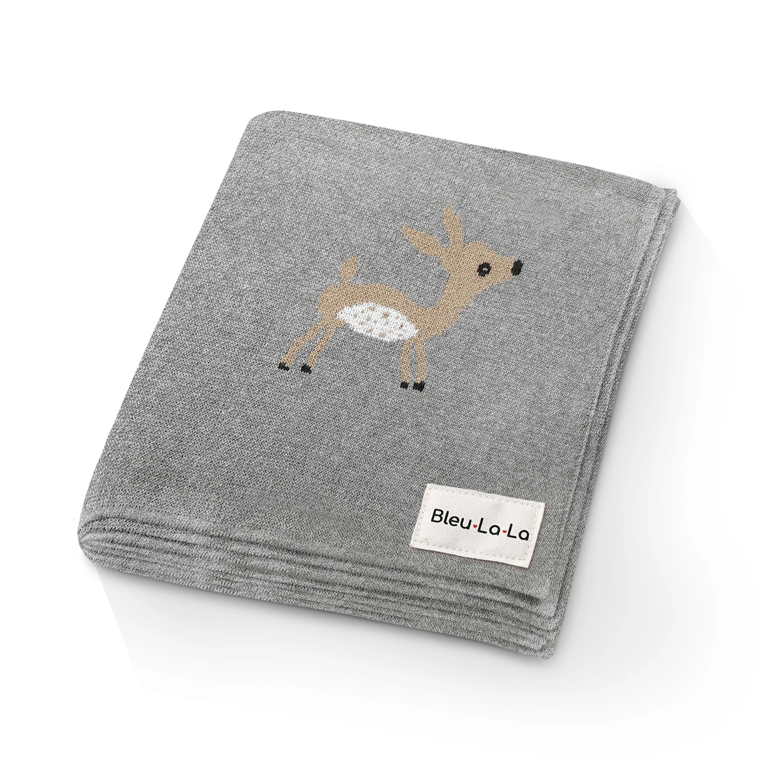 Luxury Cotton Deer Knit Swaddle Baby Blanket by Bleu La La
