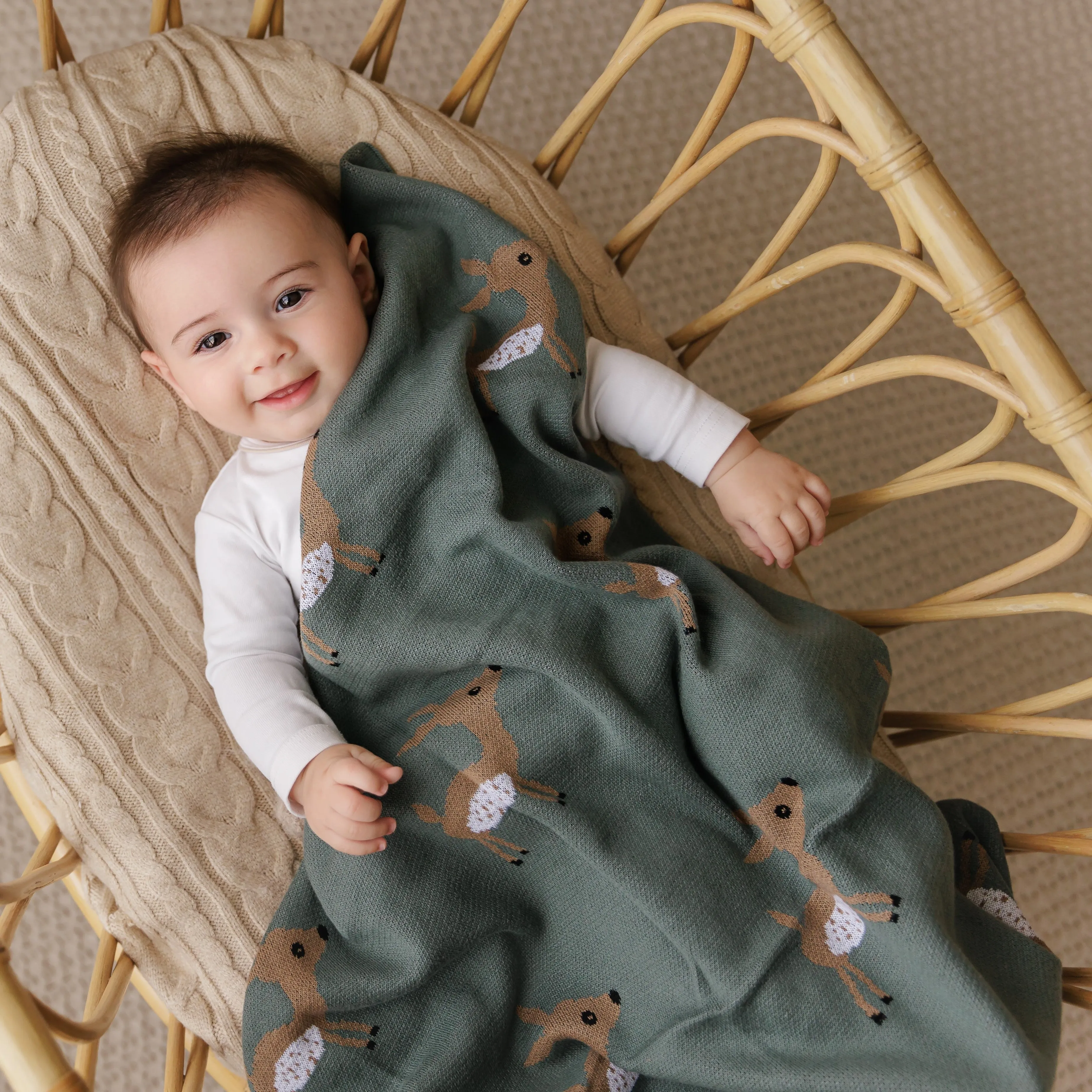Luxury Cotton Deer Knit Swaddle Baby Blanket by Bleu La La