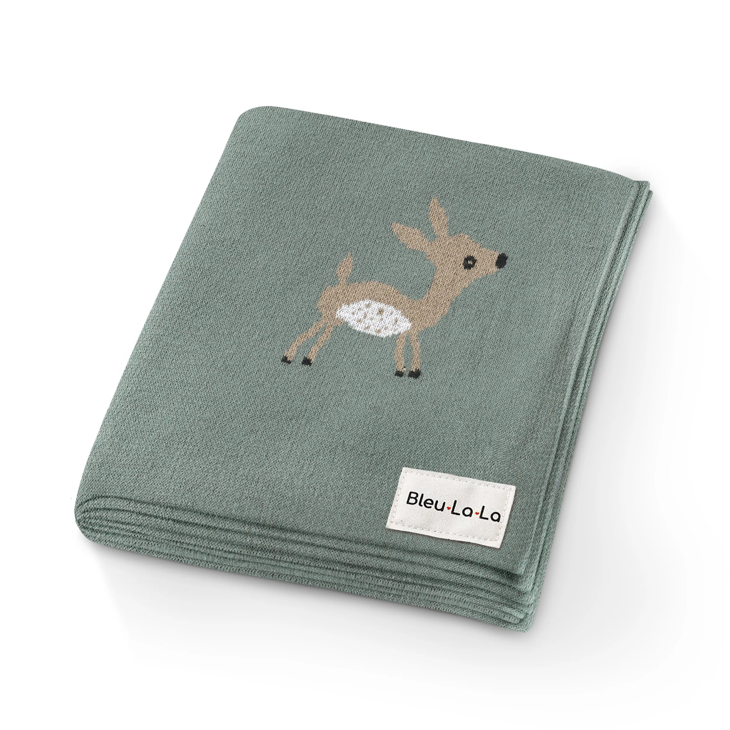 Luxury Cotton Deer Knit Swaddle Baby Blanket by Bleu La La