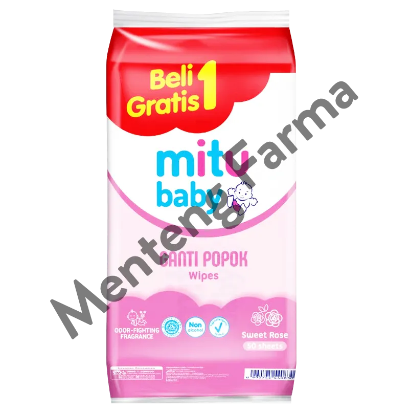 Mitu Tissue Basah Ganti Popok Pink isi 50 Lembar - Tisu Basah Mitu Sweet Rose