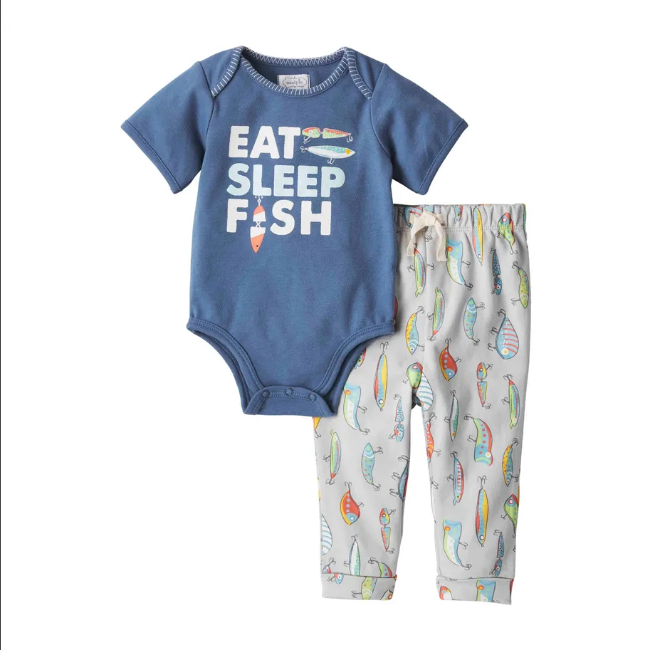 Mudpie Eat, Sleep, Fish Baby Bodysuit Set