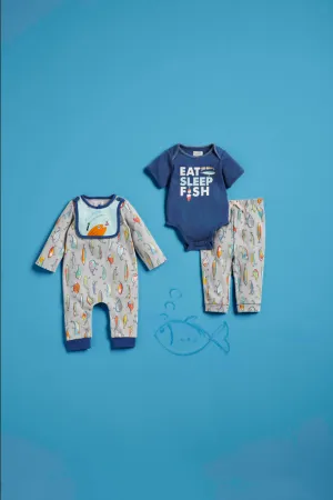 Mudpie Eat, Sleep, Fish Baby Bodysuit Set