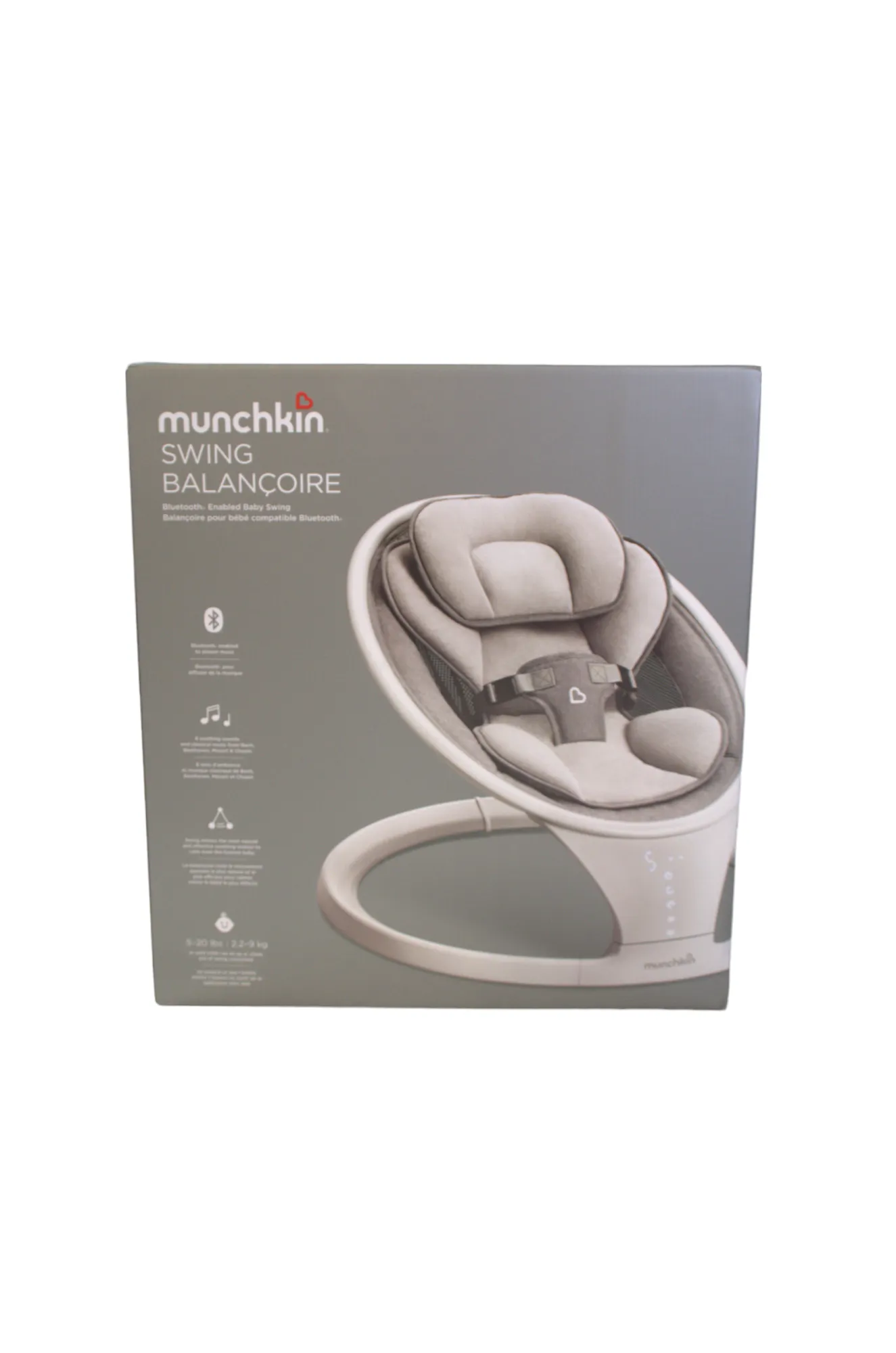 Munchkin Bluetooth-Enabled Musical Baby Swing - Classic Grey