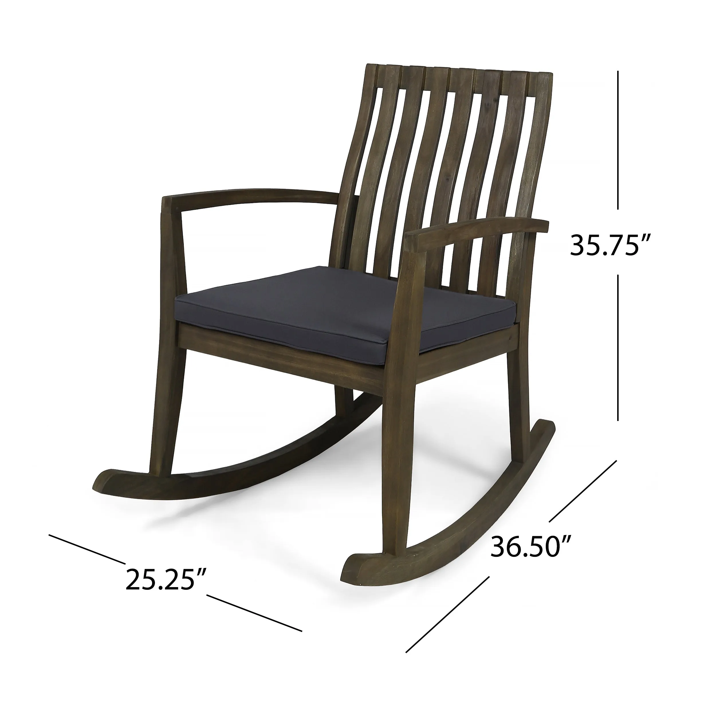 Muriel Outdoor Acacia Wood Rustic Style Rocking Chair with Cushions