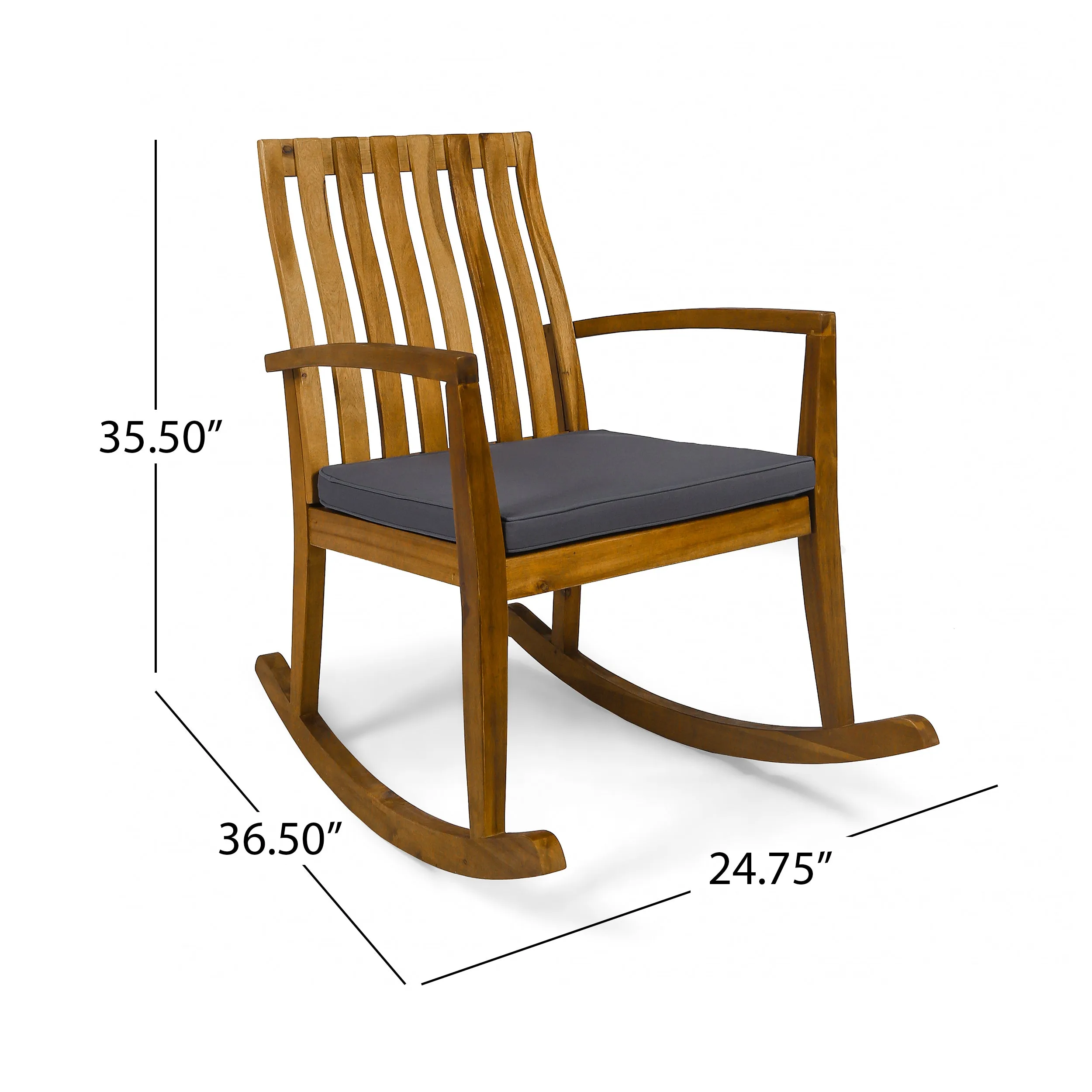 Muriel Outdoor Acacia Wood Rustic Style Rocking Chair with Cushions