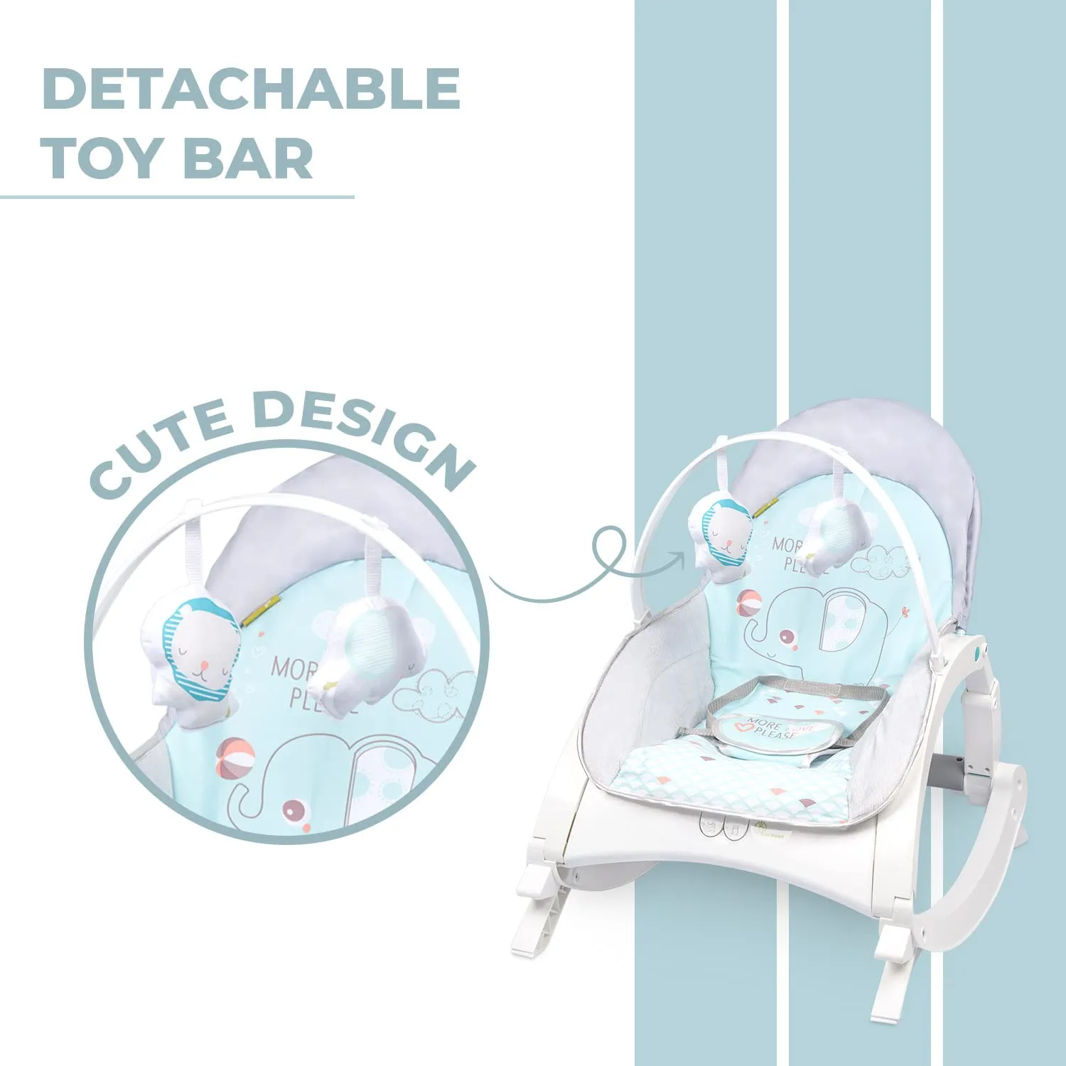 R for Rabbit Rock N Play Baby Rocker cum baby feeding chair with Vibration And Soothing music, adjustable backrest recline feature Rocker, Detachable toy bar and food tray | 6 Months Warranty | (Green)
