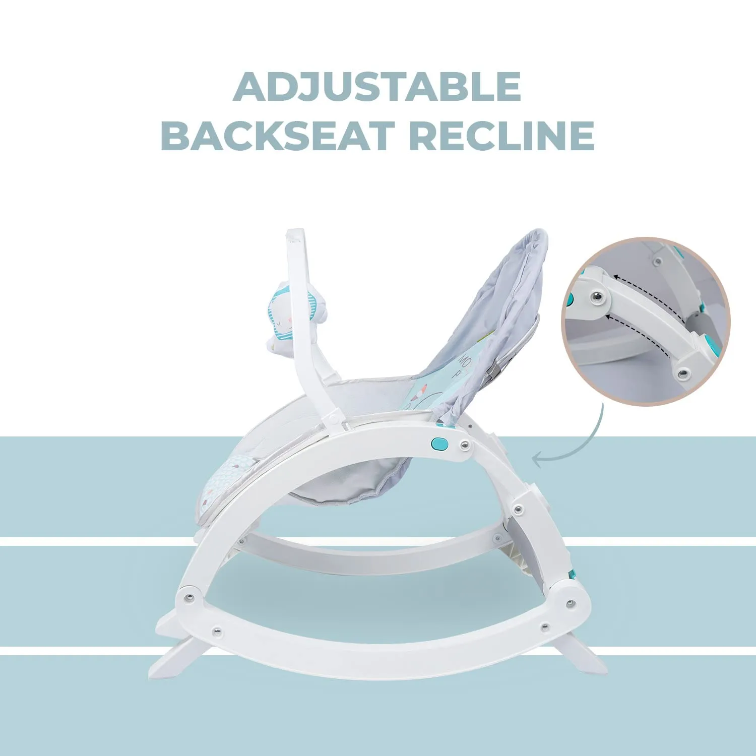 R for Rabbit Rock N Play Baby Rocker cum baby feeding chair with Vibration And Soothing music, adjustable backrest recline feature Rocker, Detachable toy bar and food tray | 6 Months Warranty | (Green)