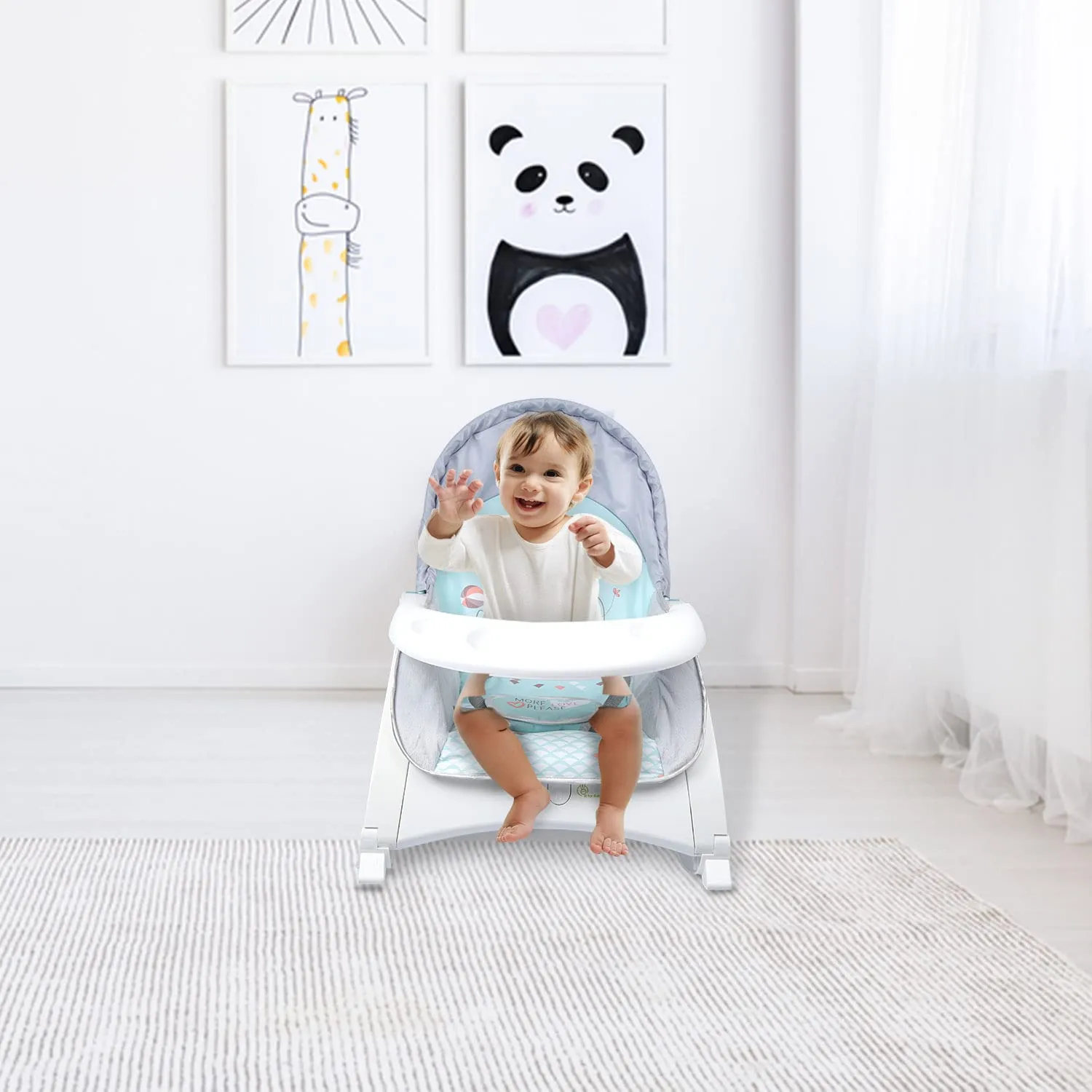 R for Rabbit Rock N Play Baby Rocker cum baby feeding chair with Vibration And Soothing music, adjustable backrest recline feature Rocker, Detachable toy bar and food tray | 6 Months Warranty | (Green)