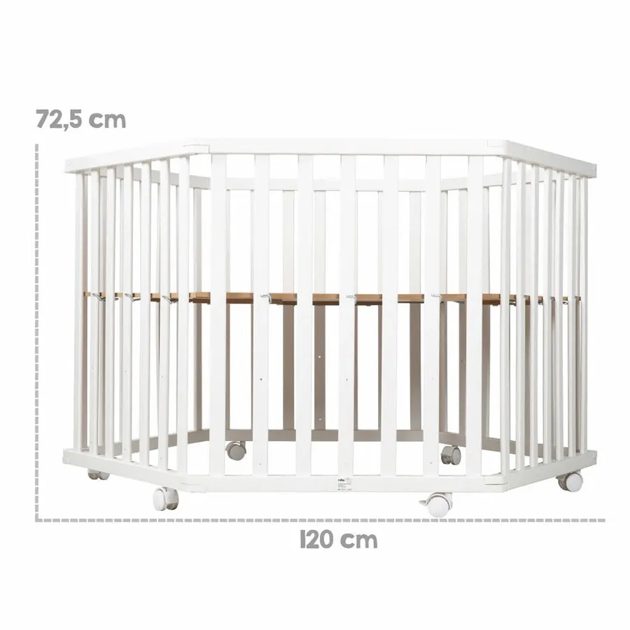 Roba Hexagonal Playpen/ Indibear - White 99 X 114 Cm (W/ Bumper   Wheels With Brakes)