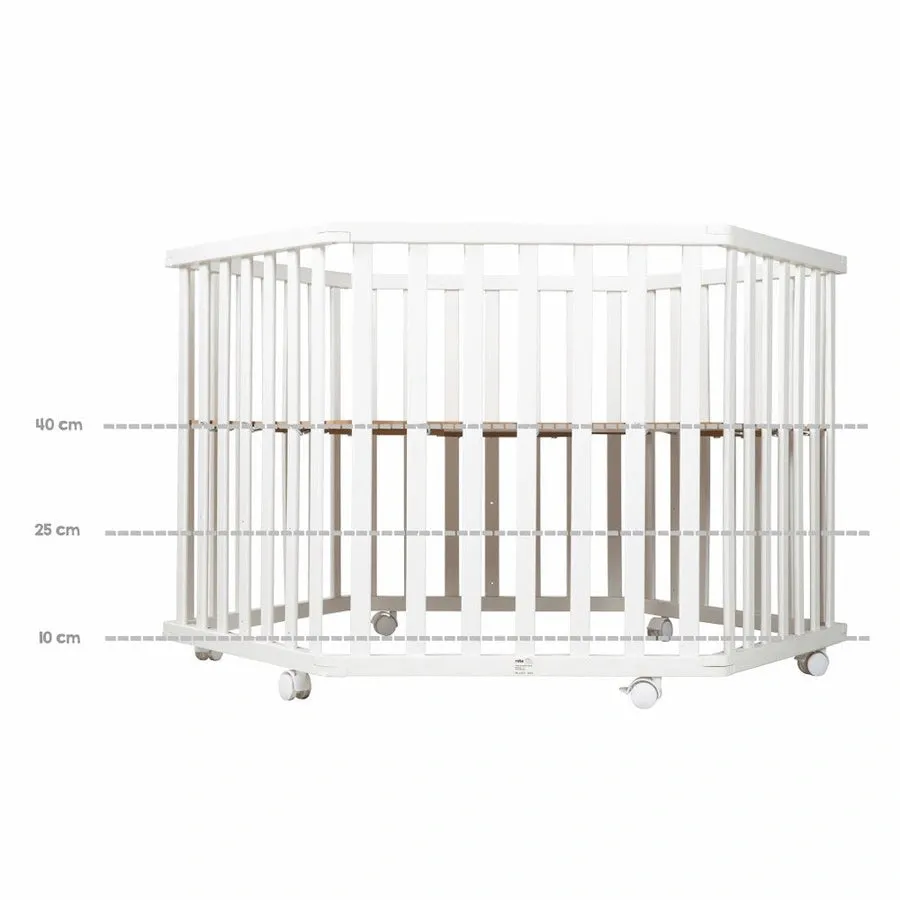 Roba Hexagonal Playpen/ Indibear - White 99 X 114 Cm (W/ Bumper   Wheels With Brakes)