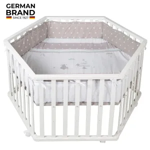 Roba Hexagonal Playpen/ Indibear - White 99 X 114 Cm (W/ Bumper   Wheels With Brakes)