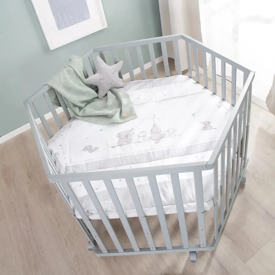 Roba Hexagonal Playpen/ Star Magic - Taupe 99 X 114 Cm (W/ Bumper   Wheels With Brakes)