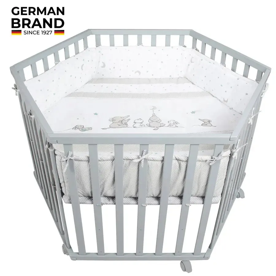 Roba Hexagonal Playpen/ Star Magic - Taupe 99 X 114 Cm (W/ Bumper   Wheels With Brakes)