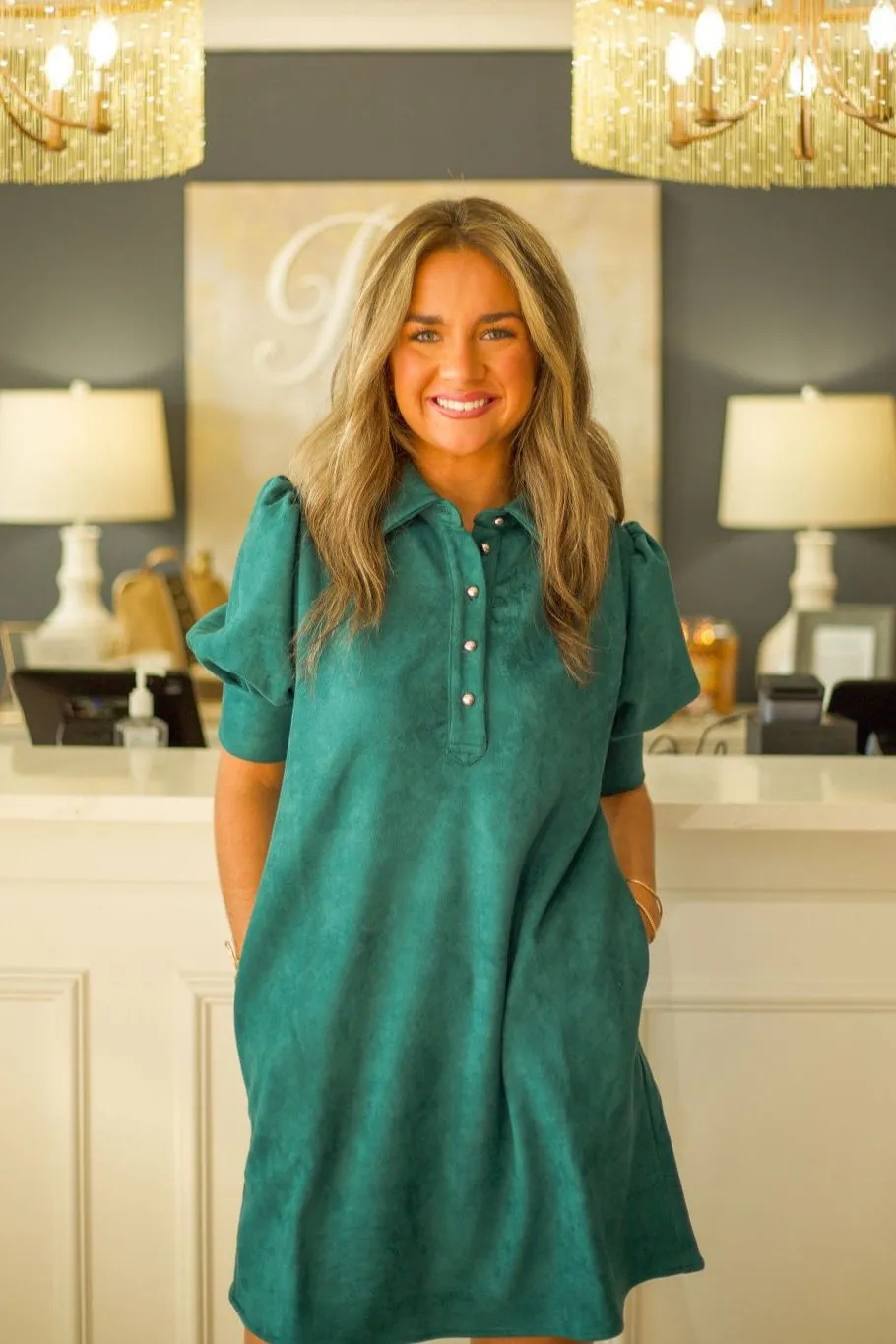 Short Sleeve Suede Dress