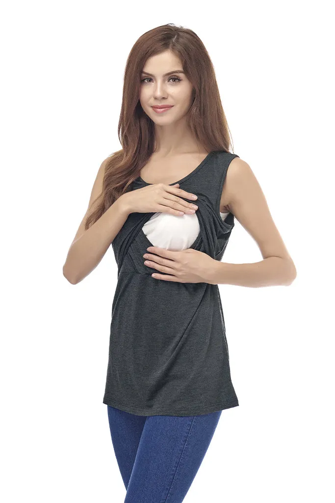 Smallshow Sleeveless Cotton Maternity Nursing Tank Tops