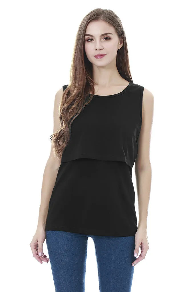 Smallshow Sleeveless Cotton Maternity Nursing Tank Tops