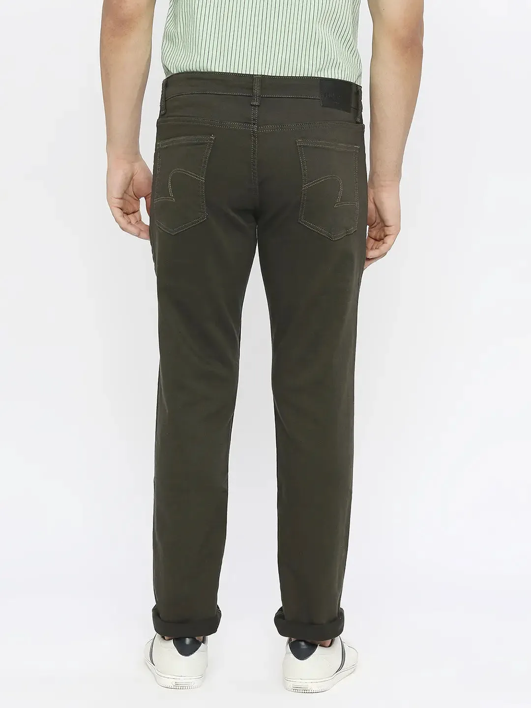 Spykar Men Dark Olive Cotton Stretch Comfort Fit Straigth Length Clean Look Mid Rise Jeans-(Ricardo)