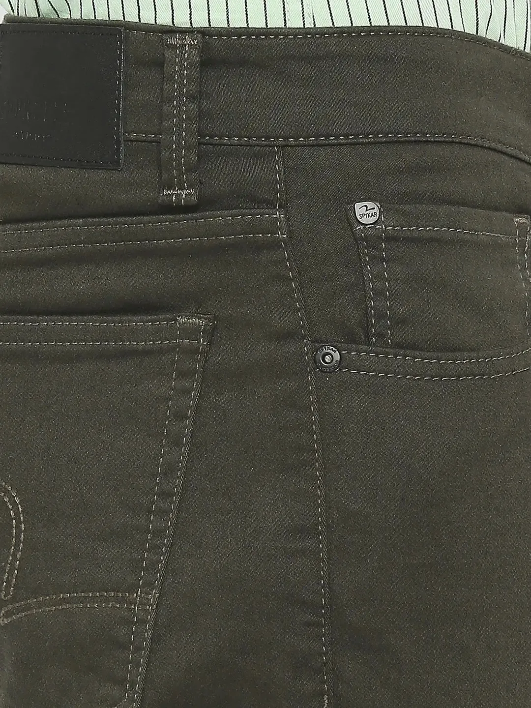 Spykar Men Dark Olive Cotton Stretch Comfort Fit Straigth Length Clean Look Mid Rise Jeans-(Ricardo)