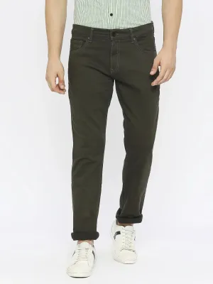 Spykar Men Dark Olive Cotton Stretch Comfort Fit Straigth Length Clean Look Mid Rise Jeans-(Ricardo)