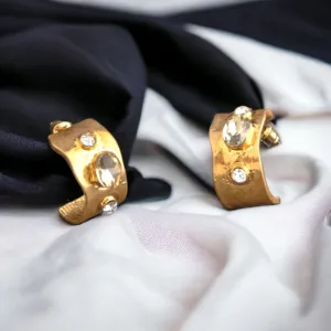 Stone-Studded Half Circle Hoop Earrings