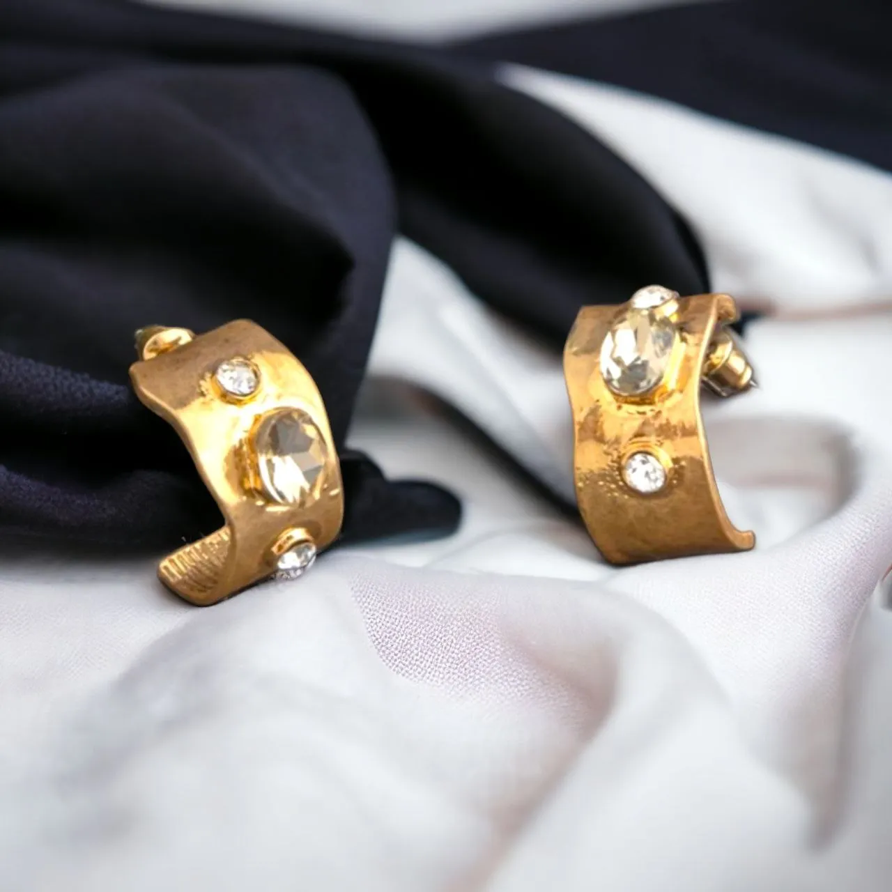 Stone-Studded Half Circle Hoop Earrings