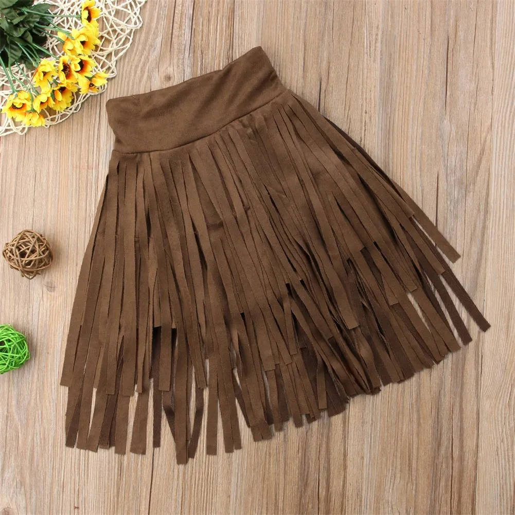 Suede Look Fringed Skirt