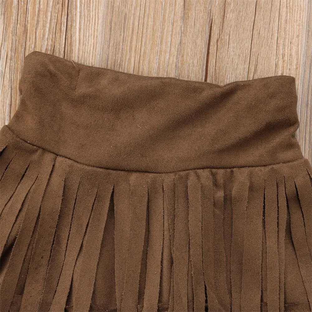 Suede Look Fringed Skirt