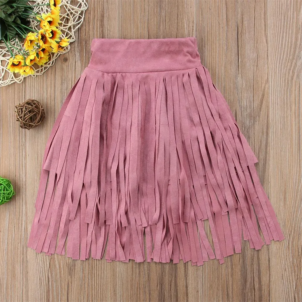 Suede Look Fringed Skirt
