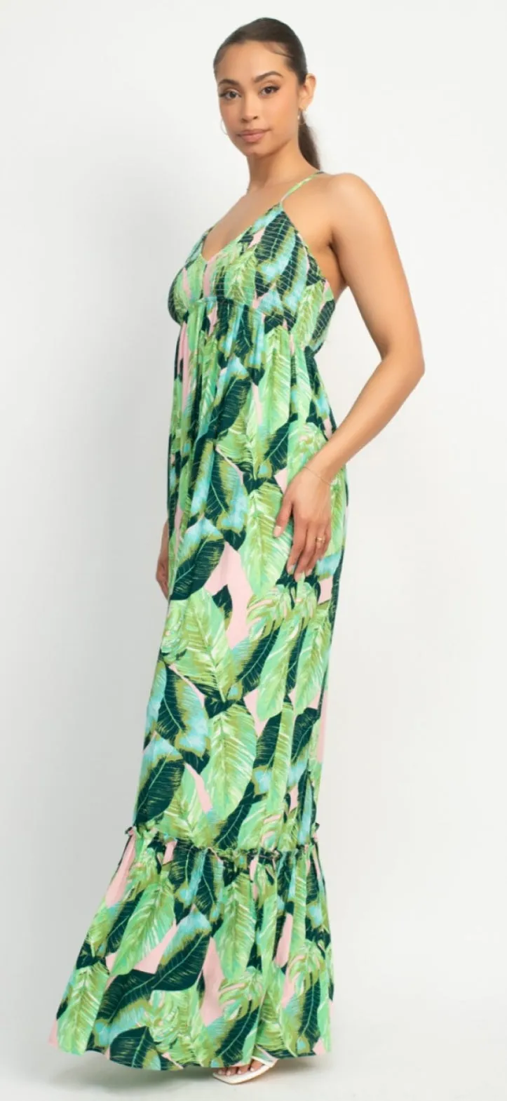 Tropical Cross Back Maxi Dress