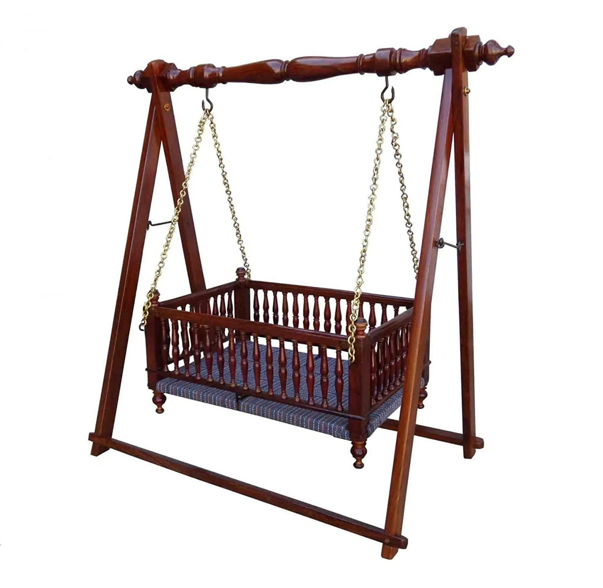 Wooden Twist Bazzy Handmade Teak Wood Baby Cradle Traditional Swing Cradle for Newborns Safe, Durable, Eco-friendly Baby Bed