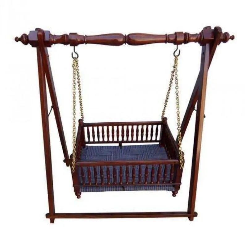 Wooden Twist Bazzy Handmade Teak Wood Baby Cradle Traditional Swing Cradle for Newborns Safe, Durable, Eco-friendly Baby Bed