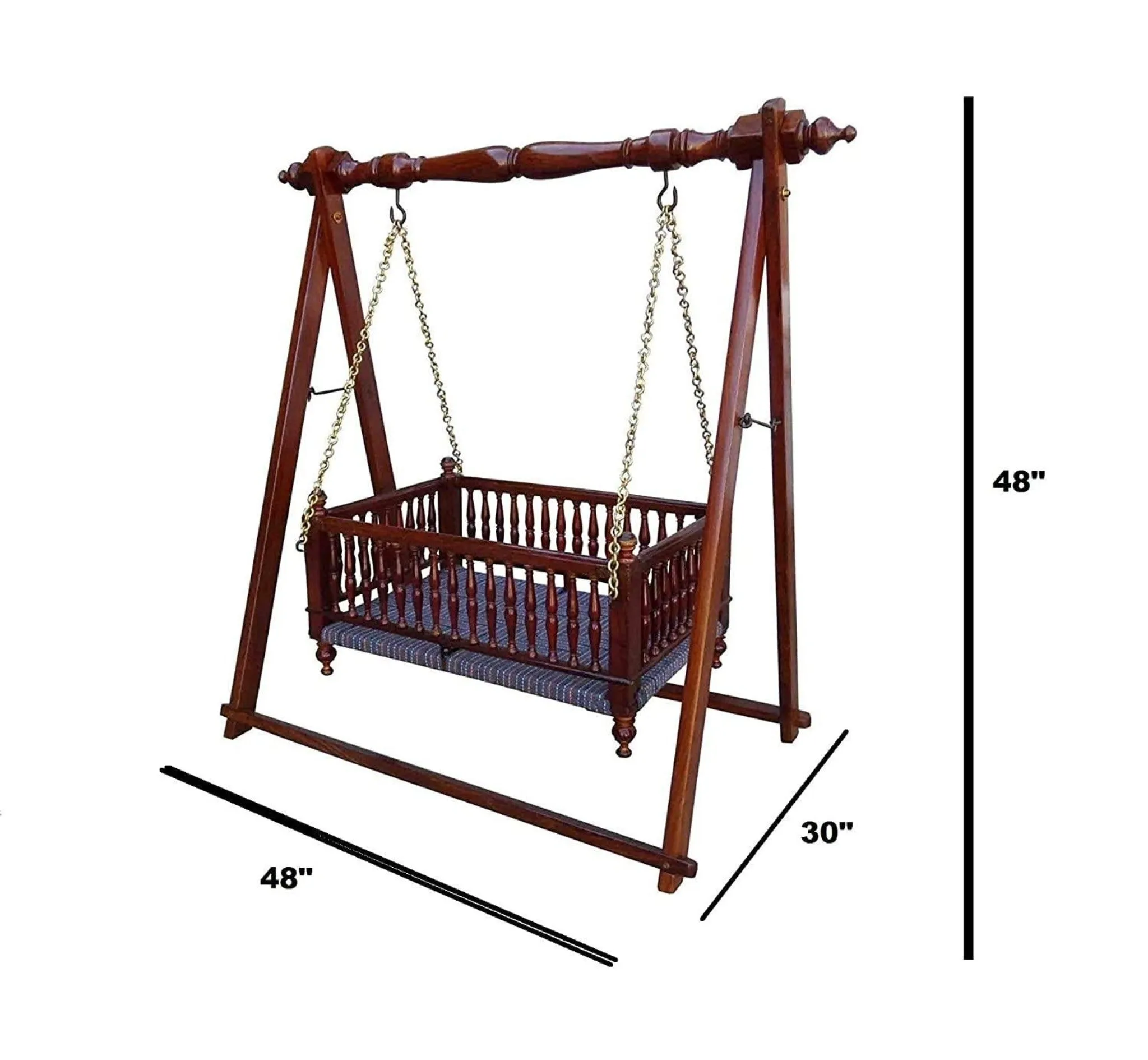 Wooden Twist Bazzy Handmade Teak Wood Baby Cradle Traditional Swing Cradle for Newborns Safe, Durable, Eco-friendly Baby Bed
