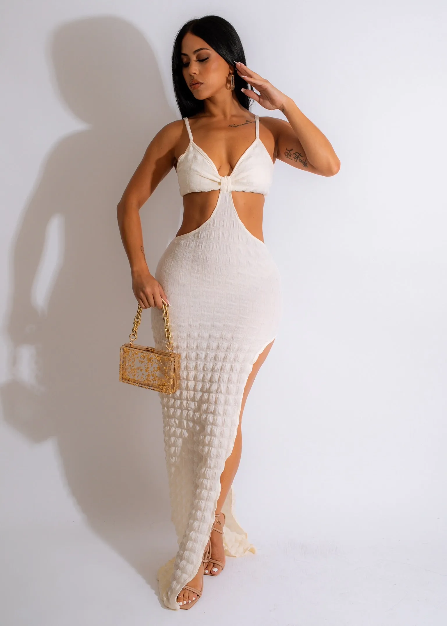 Work On It Popcorn Maxi Dress White