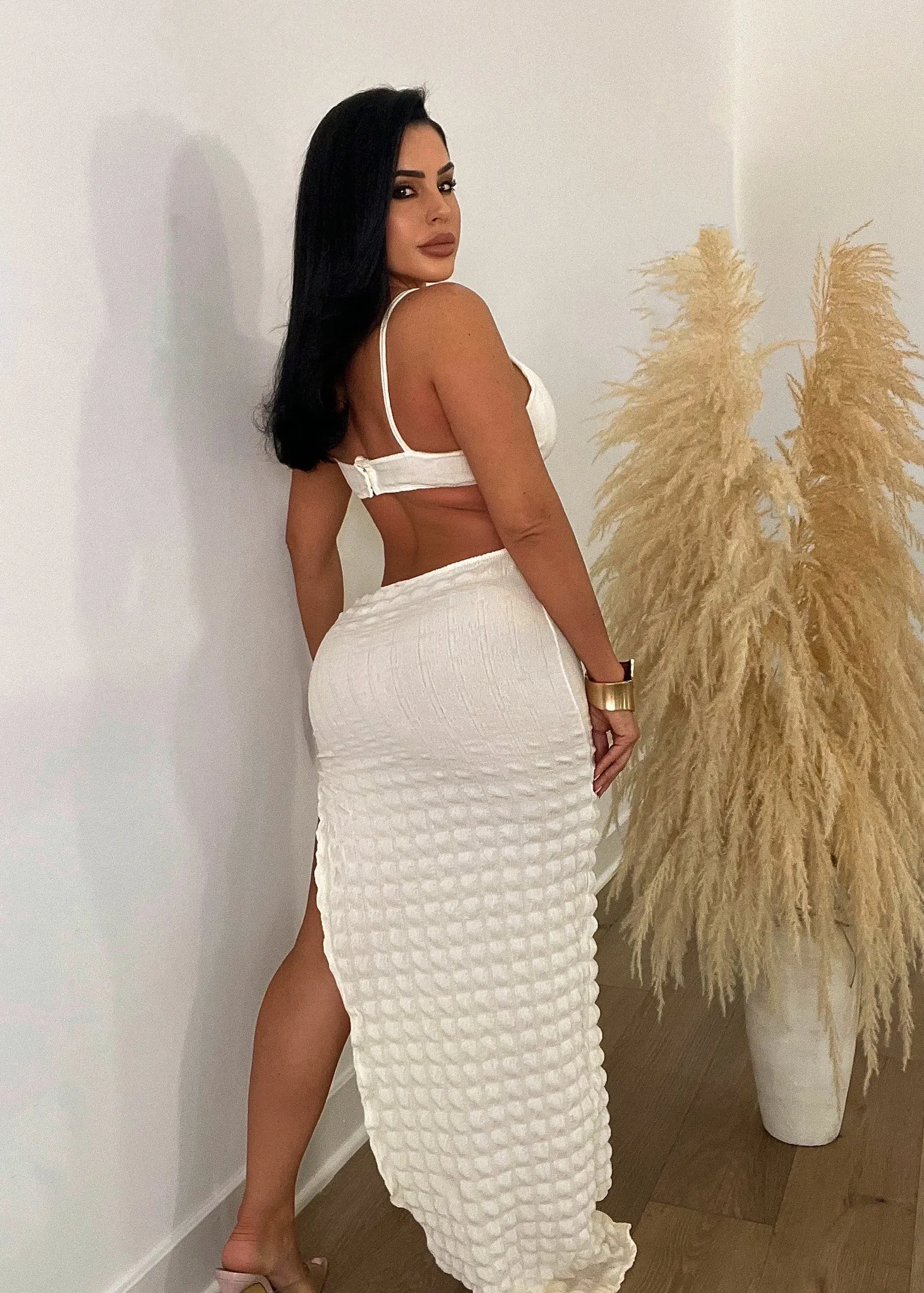 Work On It Popcorn Maxi Dress White